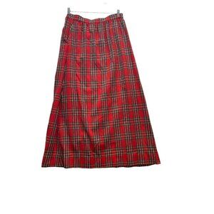 Vtg Jo Copeland Red Plaid Wool Long Skirt Made Especially For You Womens M/L